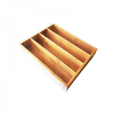 竹製のカトラリートレイ、4つの仕切り付き、29x24x6cm（12個セット）
