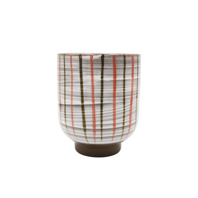 红/棕色垂直线条图案杯子，尺寸为7*8.5厘米，容量为...