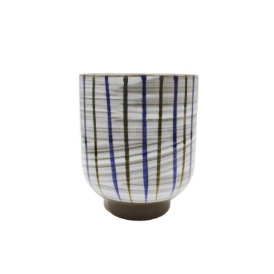 蓝/棕色垂直线条图案杯子，尺寸为7*8.5厘米，容量为...