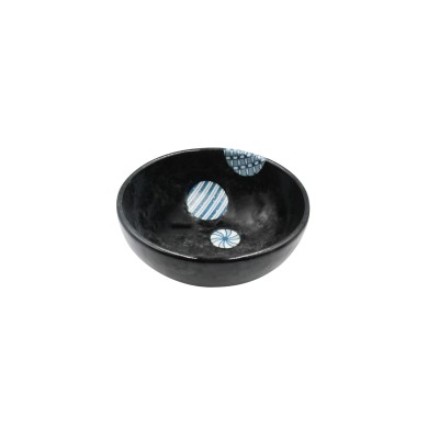 黑色碗，蓝色圆圈，直径10.9厘米。