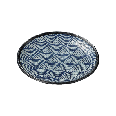 青い波模様の日本の皿 Ø24.3cm